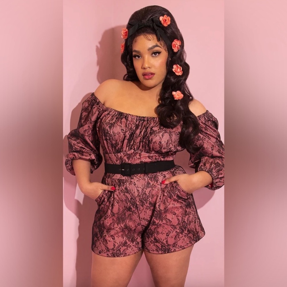 Vixen by Micheline Pitt Pink and Black Romper